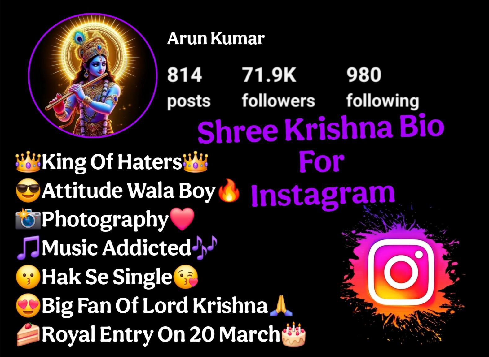 Krishna Bio For Instagram